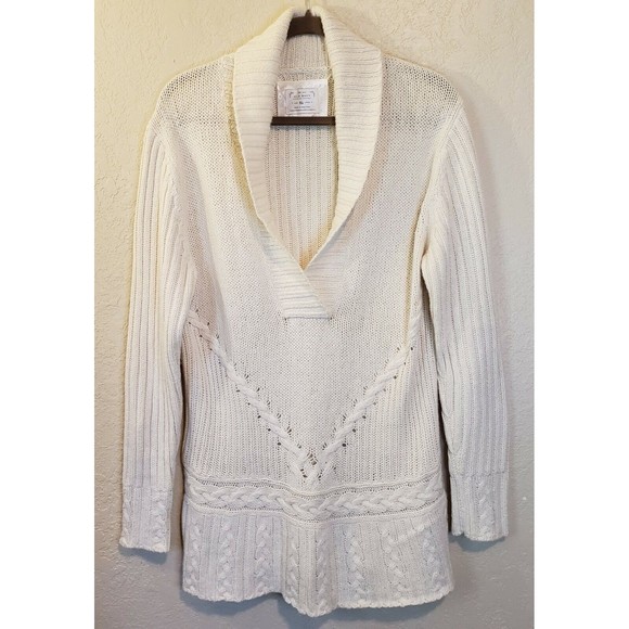 Old Navy Sweaters - Old Navy Sweater Ivory V-Neck Collared Long Sleeve Cable Knit Tunic Sz XL